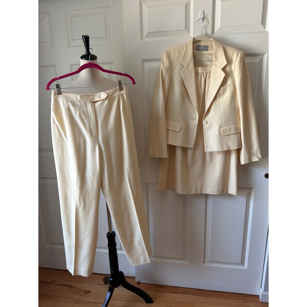 Evan Picone 3pc Suit Set Women 8/10 Cream Wool Blazer Skirt Pants Vintage USA - Picture 15 of 16